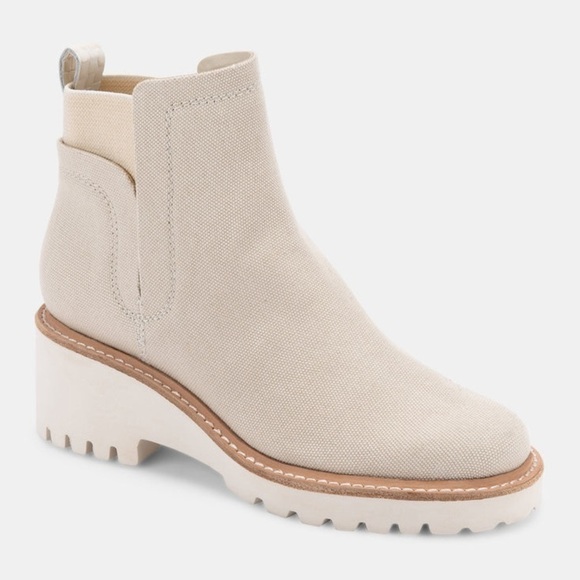 New Dolce Vita Huey Booties Ankle Boot Cream Sandstone Canvas Sz 6 - Picture 1 of 16